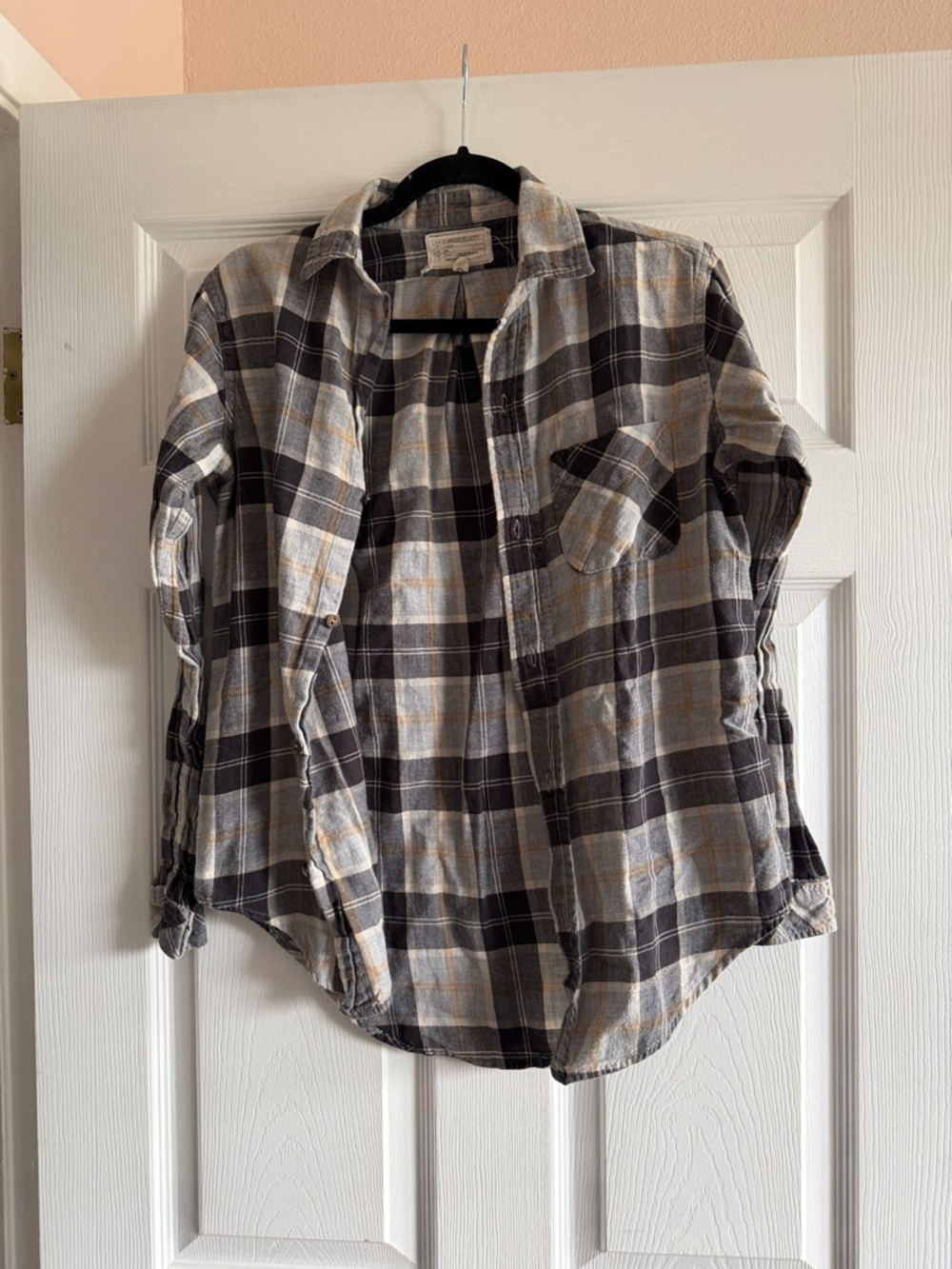 Current/Elliott Black, Gray & Cream Plaid Button-Down Shirt